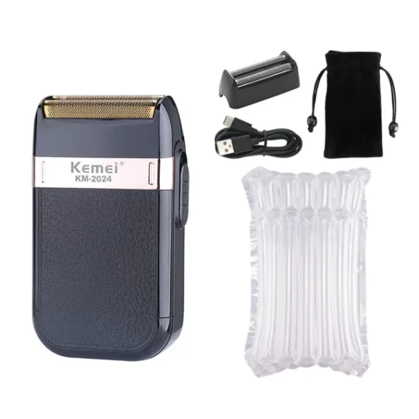 Professional Waterproo Electric Cordless Safety Razor Rechargeable Beard Trimmer Shaver For Men KM-2024_viptrois.com