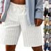 Men's Trendy Loose Beach Linen Drawstring Shorts Breathable Vertical Striped Jacquard 5 Point Cross Border Summer American Style_viptrois.com