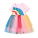 Mother & Kids Girls European And American Style Colored Yarn Dress Children's Mesh Princess Dress Cartoon Cute Round Neck Children's Clothing_viptrois.com