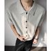 Men's Old Money Style Button Down Knit T-Shirt Trendy Brand Solid Color Casual Short Sleeve Summer Simple Collared Top_viptrois.com