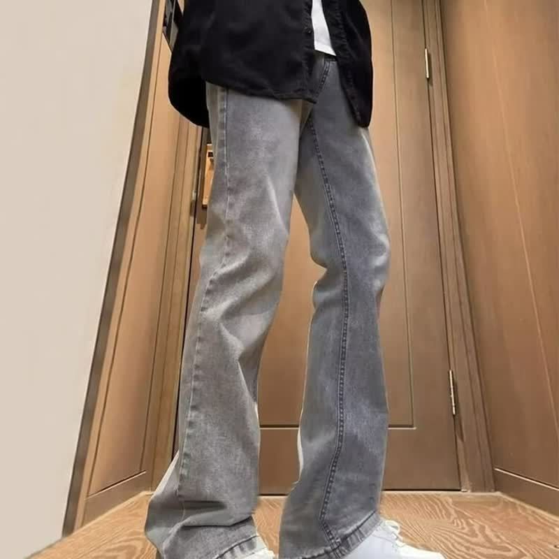 Cleanfit Men's Smoky Gray Cement Colored High Street American Retro Vibe Pants, Slim Fit, Slightly Flared._viptrois.com