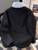 Men's Layered Collar Sweatshirt – Streetwear Mock Shirt Pullover With Contrast Stitching (Black/Grey, S-3XL)_viptrois.com