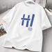 【DORAE】Unisex Oversized T-shirt (100% Cotton) Off-White ("Blue H Logo" Print & Minimalist Casual Design) – Casual Style For Everyday Casual_viptrois.com