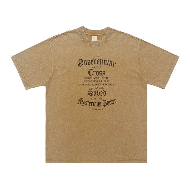 Autumn American Style Washed Salted Cross Loose Cotton Short Sleeve T-Shirt Unisex Street Versatile_viptrois.com