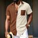 Men's Retro Large Check Casual Shirt Two Tone Short Sleeved With Pockets New_viptrois.com