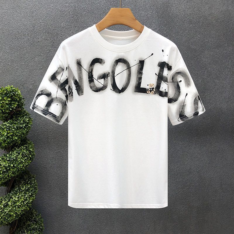 Handsome Printed Short-sleeved T-shirt Men's Trendy Brand Slim-fitting Half-sleeved 2025 Summer New Men's Ruffian Handsome T-shirt_viptrois.com