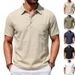 Cross-border Clothing Independent Site Summer Men's Beach Linen Polo Shirt, Loose, Casual, Simple, Collared,_viptrois.com