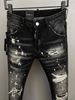 men's casual washed distred denim pants midweight cotton embroidered leather patchwork loose straight leg black wide leg jeans_viptrois.com