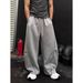 Retro American High Street Deconstructed Design Curved Sweatpants Gray Wide Leg Casual Fitness Pants for Men And Women with Graffiti Lines_viptrois.com