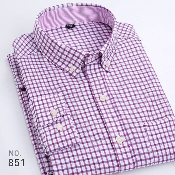 Men's Oxford Striped Long Sleeve Shirt - Korean Style Slim Fit Casual Button Down Shirt For Men (38-44 Sizes, Multiple Colors & Patterns Available)_viptrois.com