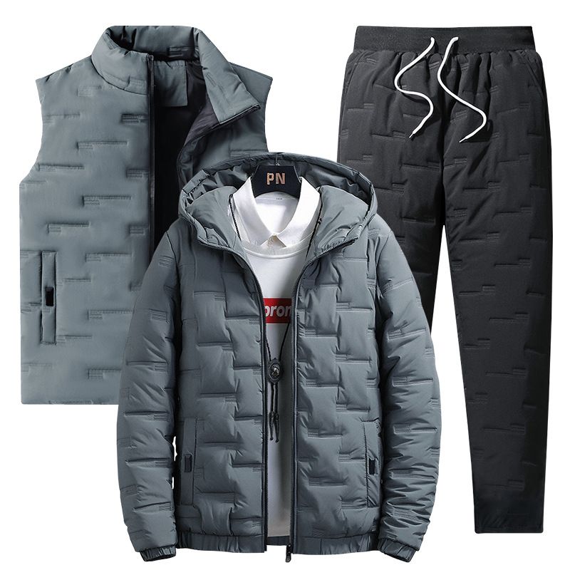 "Men's Winter 3-Piece Set – Thickened Hooded Jacket With Matching Pants (Windproof, Multi-Color, Sizes M-5XL)"_viptrois.com