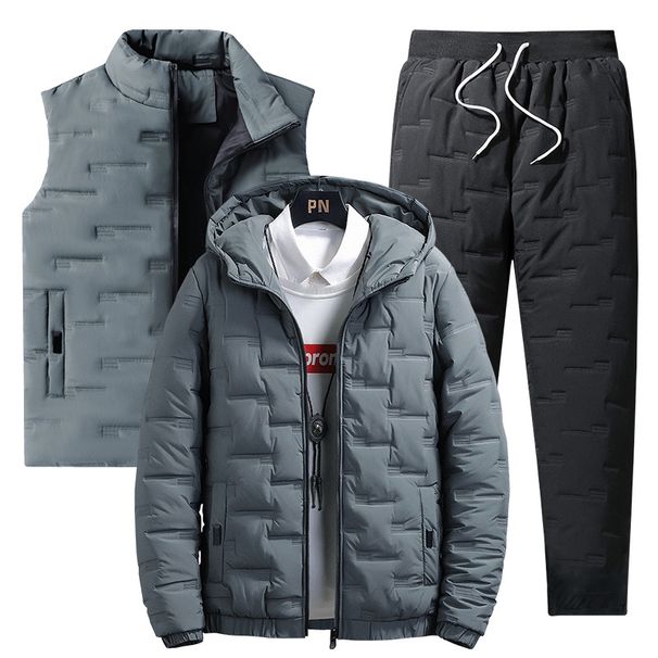 "Men's Winter 3-Piece Set – Thickened Hooded Jacket With Matching Pants (Windproof, Multi-Color, Sizes M-5XL)"_viptrois.com