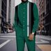Men's Casual Trendy 3D Printed Ethnic Style Stand Collar Shirt And Long Trousers Set_viptrois.com