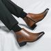 Men's Fashion Pointed Toe Chelsea Boots Vintage Distressed Leather Ankle Boots For Casual Wear, Slip-On Design With Rubber Sole, Mid Heel (3-5cm)_viptrois.com