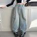 A501 Girls Gradient Denim Scimitar Wide Leg Pants Blue New Children's Miscellaneous European And American Jeans_viptrois.com