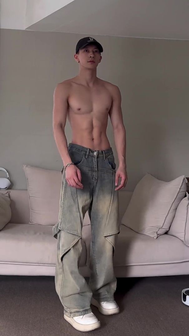 American High Street Vibe Style Multi-Pocket Cargo Jeans For Men Ins Trendy Brand Patchwork Hip-Hop Slimming Pants_viptrois.com