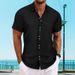 Men's Clothing Lapel Bamboo Linen Short Sleeved Shirt Loose Casual Jacquard Shirt_viptrois.com