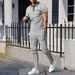 2025 Men's New Youth Waffle Collar Color-Block Pocket Short Sleeve Long Pants Casual Set_viptrois.com