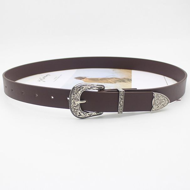 Ladies Belt Antique Buckle Single Head Double Buckle Personality Retro Carved Buckle All Match Clothing Decoration Belt Female_viptrois.com