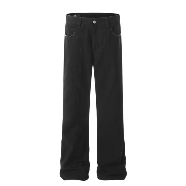 Loose Solid Color Straight-Leg Jeans For Men, Deconstructed Patchwork Design, Distressed Casual Versatile Long Pants,_viptrois.com
