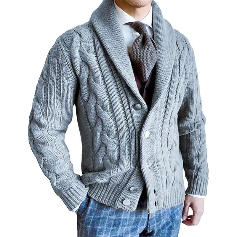 2025 Autumn And Winter New Knitted Jacquard Cardigan Sweater Men's Lapel Long Sleeved Twisted Flower Jacket Trend_viptrois.com
