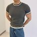 Men's Stylish Color Block Short Sleeve T-Shirt - Breathable Knit Fabric, Trendy Summer Casual Top_viptrois.com