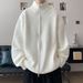 Men's Stand Collar Knitted Cardigan – Cleanfit Lazy Style, Unisex Oversized Sweater Jacket (M-3XL, White/Gray/Black/Red/Apricot White)_viptrois.com