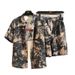 Men's Clothing Ice Silk Shirt Suit Fashionable Couple Beach Shorts Two Piece Suit Men_viptrois.com