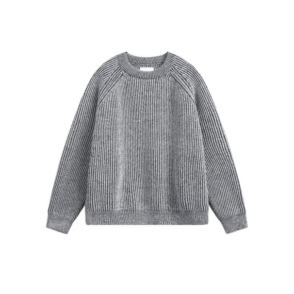 Men's Clothing Retro Distressed Round Neck Long Sleeved Sweater Men's Autumn Trendy Solid Color Simple Casual Pullover Sweater_viptrois.com