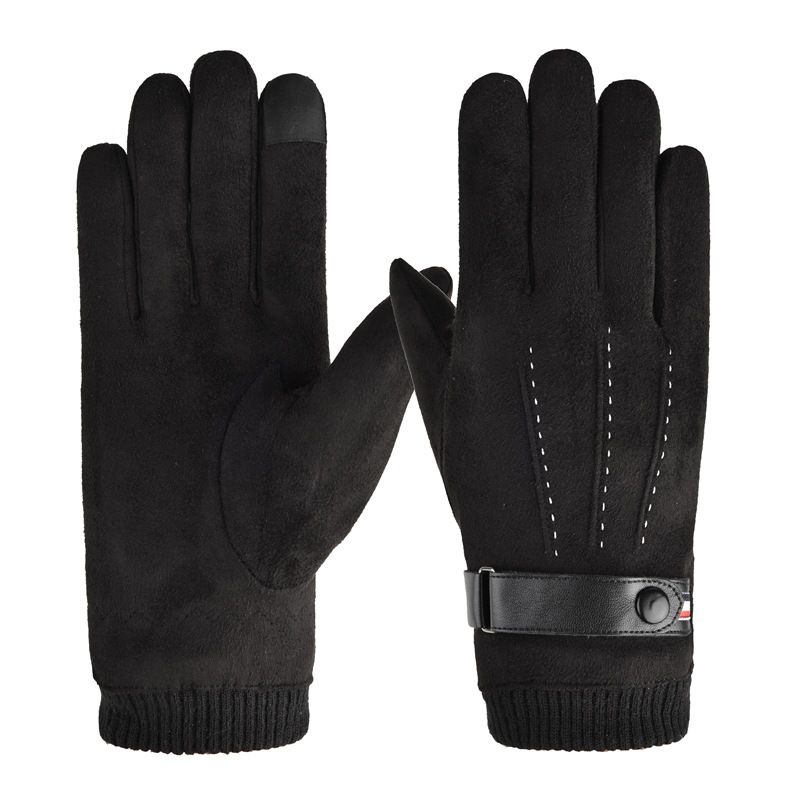 Baishitiancheng suede three-line gloves men's winter warm and cold-proof plus velvet thickened touch screen motorcycle gloves_viptrois.com