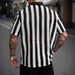 Men's Clothing Black And White Striped Hollow Short Sleeve Shirt Daily Casual Tops_viptrois.com