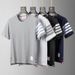 TB color-woven four-bar stripe trendy brand half-sleeved pure cotton summer round neck short-sleeved T-shirt men's casual versatile trend_viptrois.com