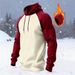Men's Retro American Style Pullover Hoodie With Color Block Design, Fleece Lined, Relaxed Fit, Long Sleeve, Zipper Front, Casual Streetwear For Winter_viptrois.com