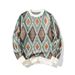 Sweater Men's Autumn And Winter New Style American Diamond Grid Jacquard Loose Casual Round Neck Pullover Contrasting_viptrois.com