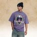 American Style 300g Washed Distressed T-shirt With Lawfoo Trendy Print Design, Short Sleeves_viptrois.com
