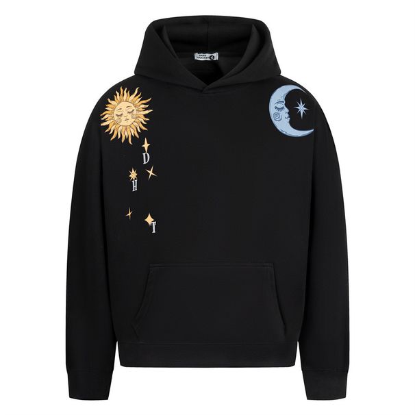 Sun Moon Print Hooded Sweatshi Men's Pullover Vibe American Style Trendy Design Sense Personality Loose Fit Spos_viptrois.com