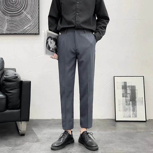 Men's Slim Fit Cropped Business Formal Trousers Tapered Leg High Quality Drape Suitable for Spring And Autumn_viptrois.com