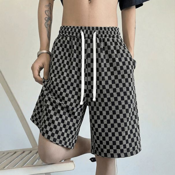 Men's Houndstooth Print Shorts Retro High Street Fashion 5-Inch Inseam Loose Fit Summer Casual Shorts_viptrois.com