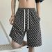Men's Houndstooth Print Shorts Retro High Street Fashion 5-Inch Inseam Loose Fit Summer Casual Shorts_viptrois.com