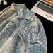 Men's Clothing Fashion Brand Retro Washed Distressed Jacquard Denim Jacket Loose Casual Versatile Full Print Couple Jacket_viptrois.com