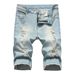 Men's supply menswear denim shorts stretch ripped edge shorts K1206 nostalgic blue_viptrois.com