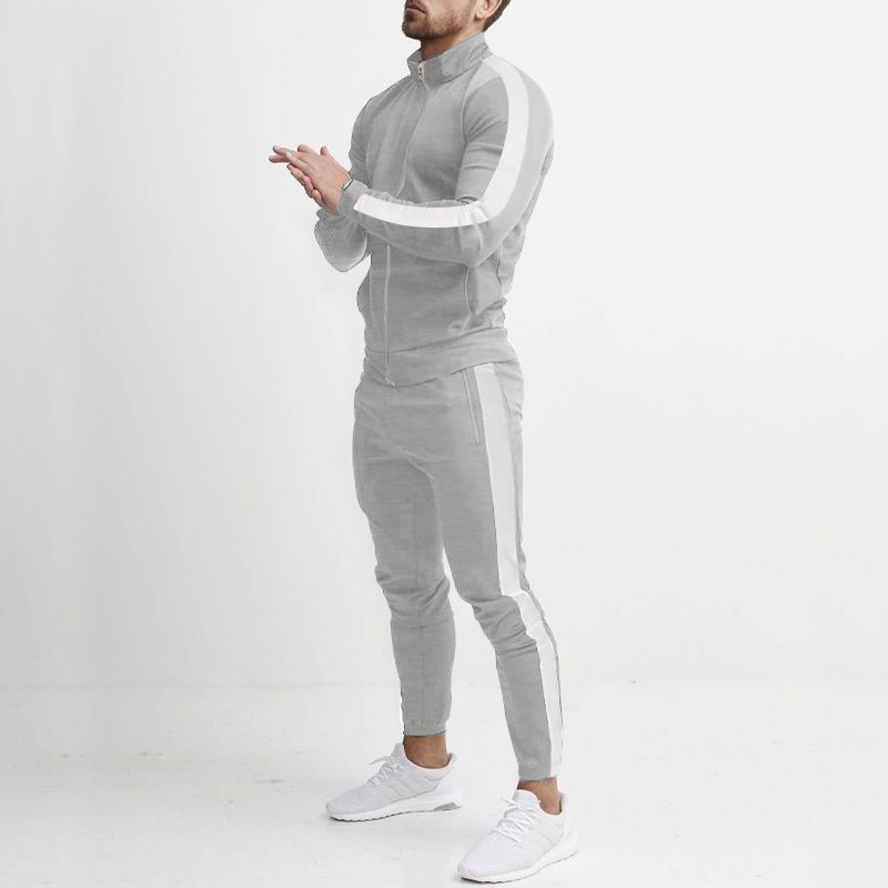Men's Clothing Long Sleeve Pants Casual Sports Suit Spliced Stand-up Collar Slim Fit Men's Suit_viptrois.com