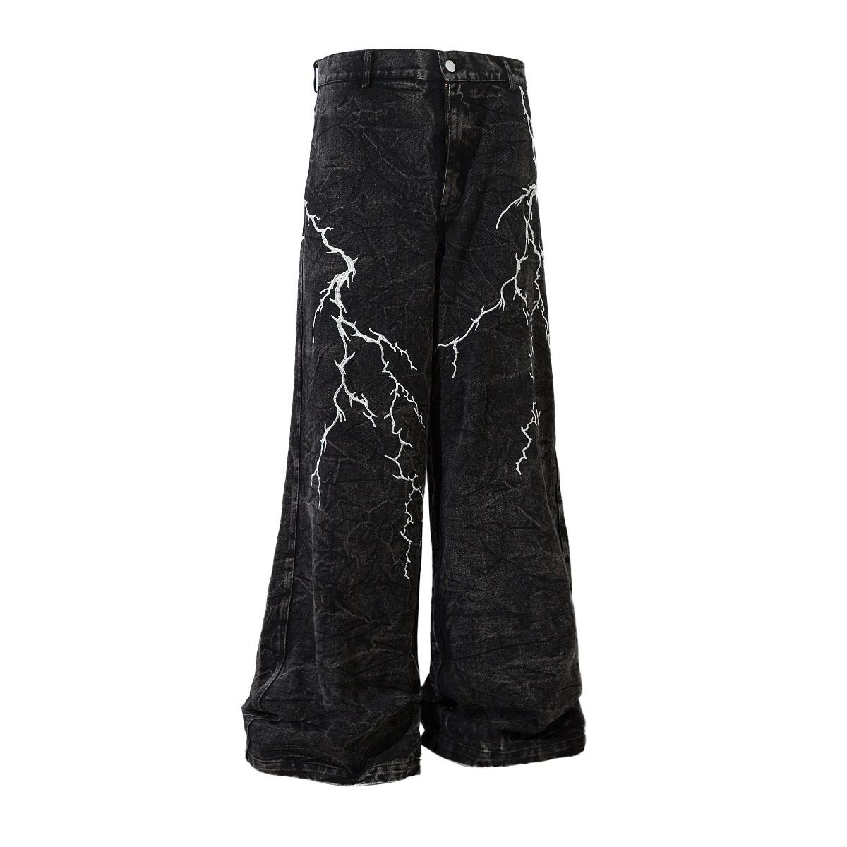 2025 American Style Niche Design Embroidered Lightning Loose Jeans Men And Women Casual Street Straight Mopping Trousers_viptrois.com