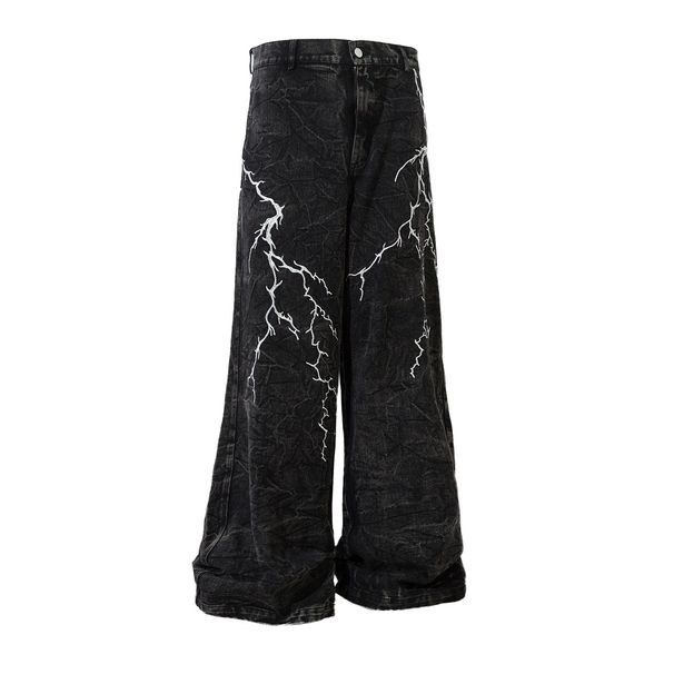 2025 American Style Niche Design Embroidered Lightning Loose Jeans Men And Women Casual Street Straight Mopping Trousers_viptrois.com