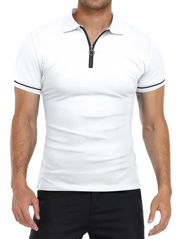 Summer Men's Polo Shirt Short Sleeve T-Shirt Lapel Collar Slim Fit Solid Color Top_viptrois.com