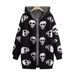 Unisex Gothic Skull Jacquard Hooded Cardigan – Oversized Long Knit Sweater (Black/White/Red, M-XL)_viptrois.com