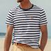Summer British Men's Large-sized Short-sleeved T-shirt With Striped Printed Round-neck Sports And Fitness Casual Top_viptrois.com