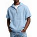 Men's Waffle-Knit Zip-Up Hooded Short Sleeve Sweatshirt With Kangaroo Pocket(Black/White/Gray/Army Green/Orange/Sky Blue/Lavender,S-5XL)_viptrois.com