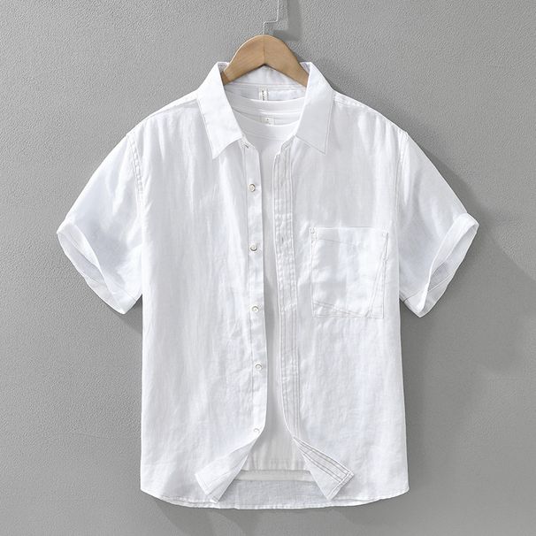 Linen Fresh Short Sleeved Shirt For Men, Fashionable And Versatile, Artistic And Casual Loose Top_viptrois.com