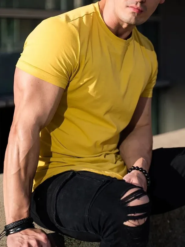 Muscle Fitness T-shirt Sommer Männer Freizeitsport Workout Kurzarm T-shirt Hohe Qualität Baumwolle Männer T-shirt Gym Sport Hemd Tops_viptrois.com